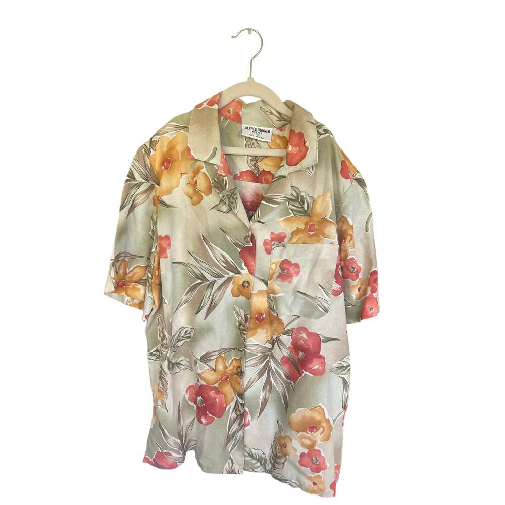 Vintage Alfred Dunner Tropical Floral Button Up Shirt Blouse Size Petite 12